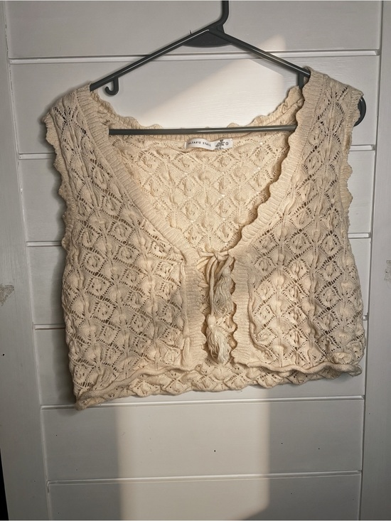 Altar'd State Tops - Altar'd State Cream Crochet Tie-Front V-Neck Sweater Vest